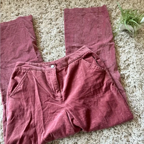 Pink corduroy pants with a straight leg and high-rise fit retro pants - Picture 2 of 6